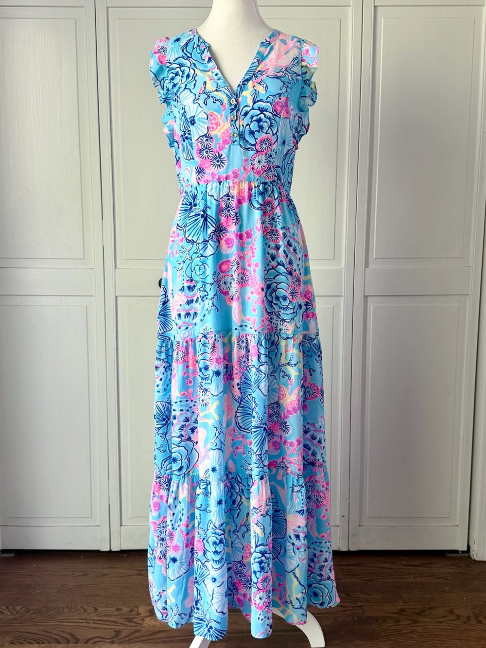 Lilly Pulitzer Destin Maxi Dress Once Upon a Tide Blue Pink | Size 2 EUC - Picture 3 of 14